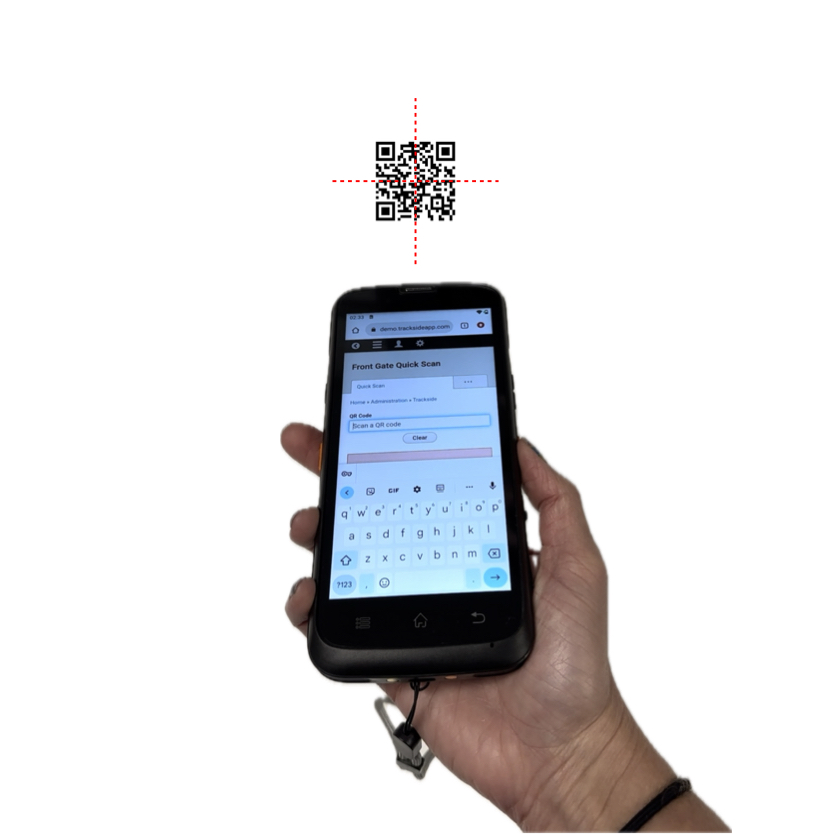 Trackside RapidScan handheld scanning a QR ticket.